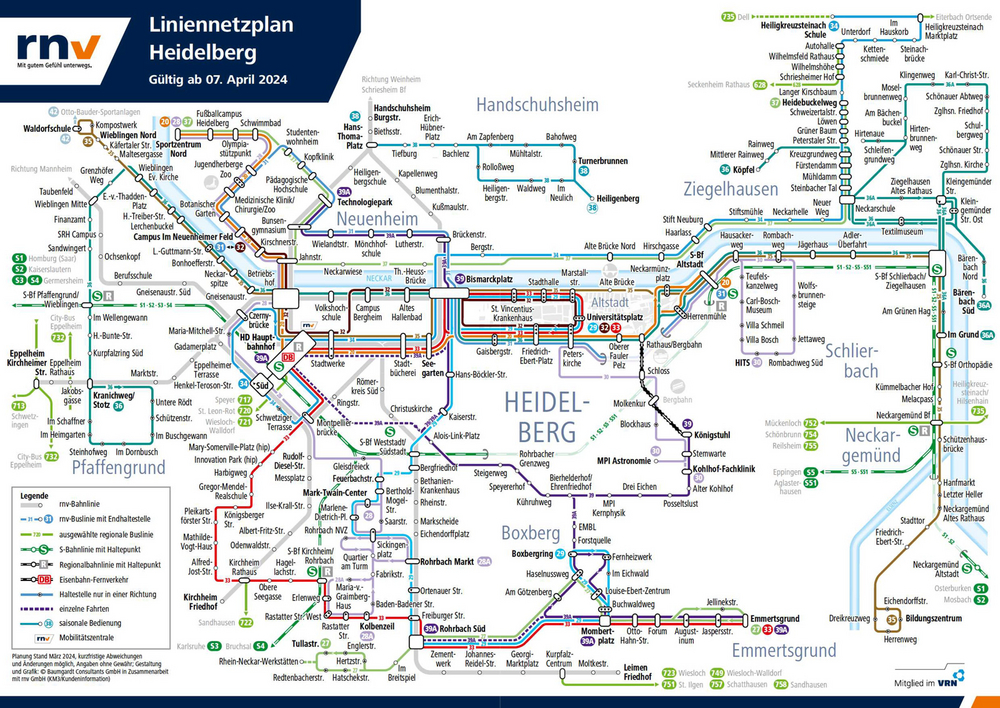 Neues Busnetz Heidelberg ab 7. April 2024 - Liniennetzplan