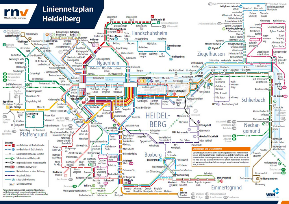 Liniennetzplan Heidelberg (Regelangebot) ab 14. September 2026.