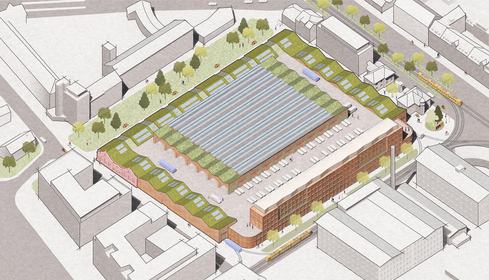 Visualisierung des neuen rnv-Betriebshofs in Heidelberg