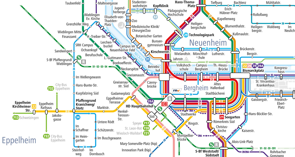 Liniennetzplan der rnv in Heidelberg