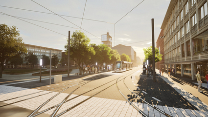 Visualisierung der barrierefrei ausgebauten Steige A und B der Haltestelle Paradeplatz in Mannheim.