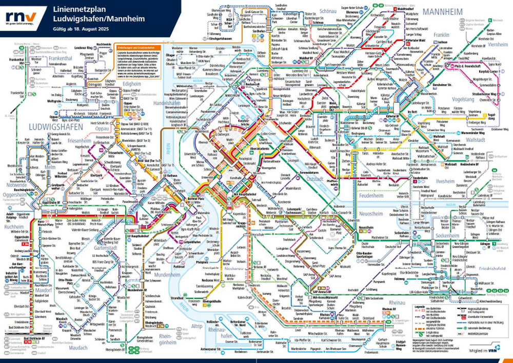Liniennetzplan Mannheim-Ludwigshafen ab 18. August 2025