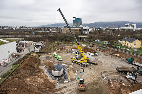 Die Baustelle für den Wasserstoff-Busbetriebshof Heidelberg im Januar 2023