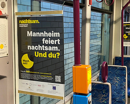 Verkehrsmittel-Innenwerbung in einer Bahn der rnv