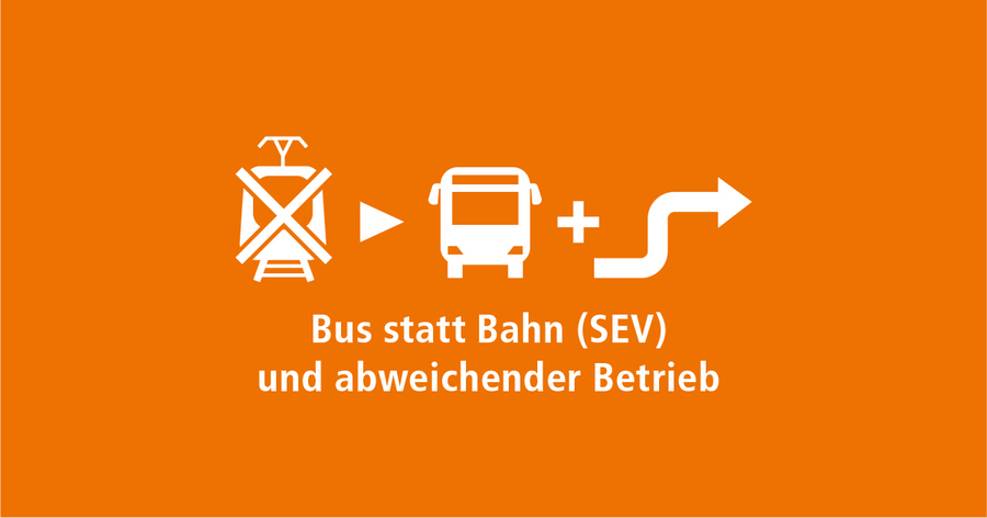 orangefarbene Grafik "Bus statt Bahn (SEV) und abweichender Betrieb"