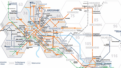 Ausschnitt des Tarifwabenplan des Verkehrsverbunds Rhein-Neckar (VRN)