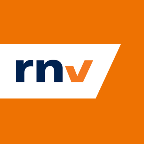 rnv-Logo auf orangefarbenem Hintergrund